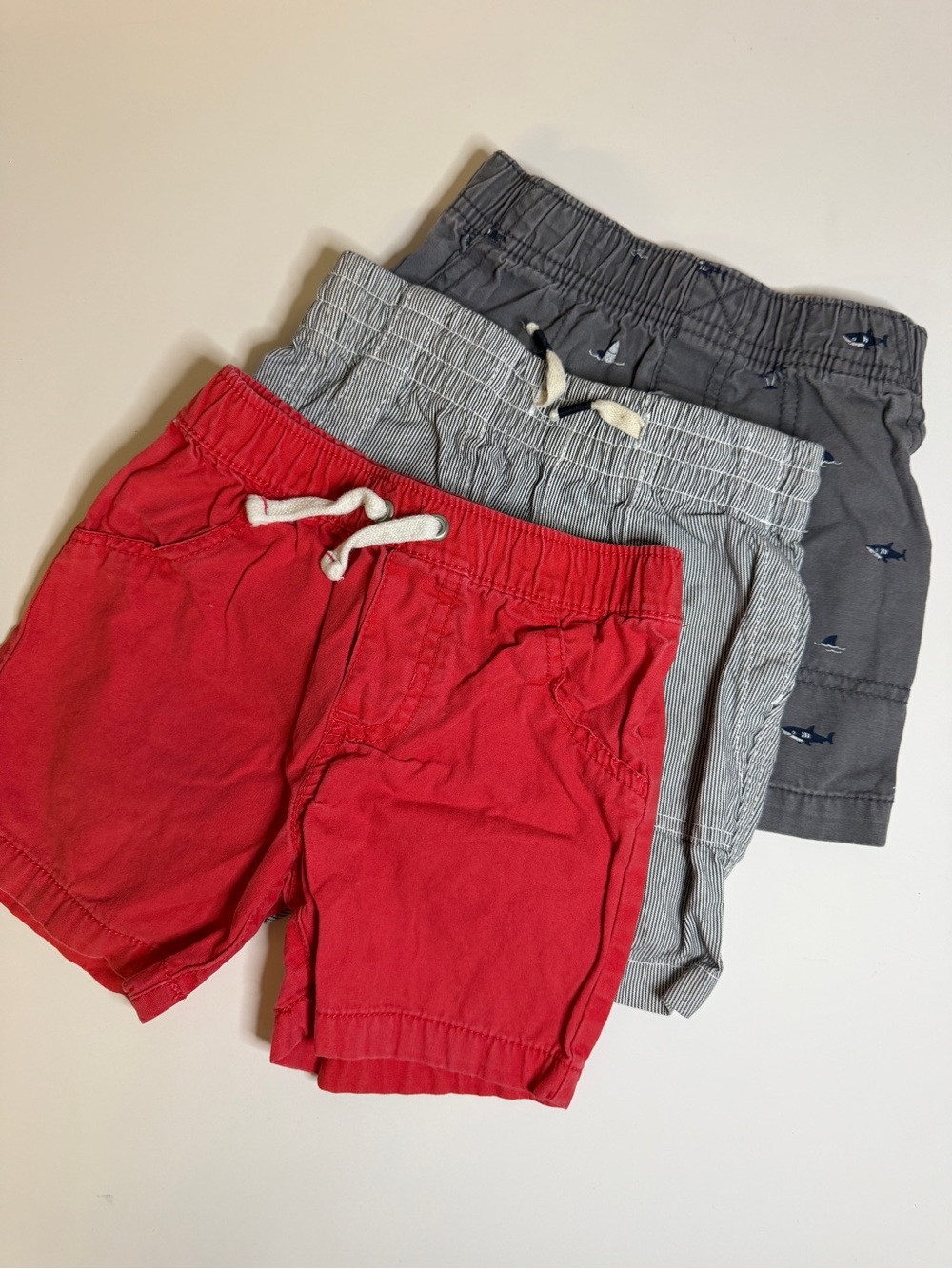 Kids 4-Pack Pull-On Shorts - Red, Gray, Charcoal, 24 mo/2T